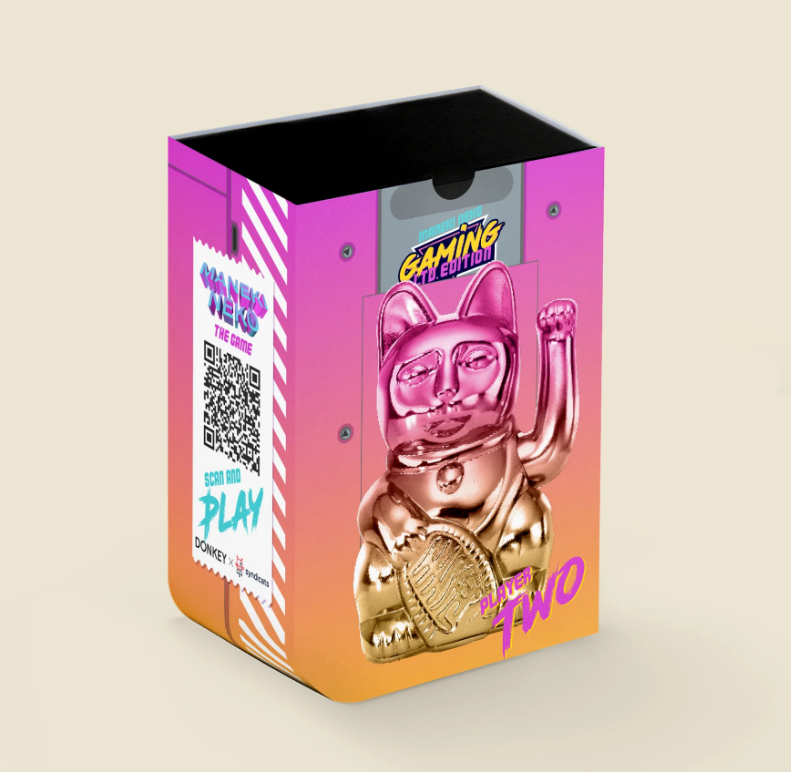 Winkekatze Player Two, shiny pink/yellow