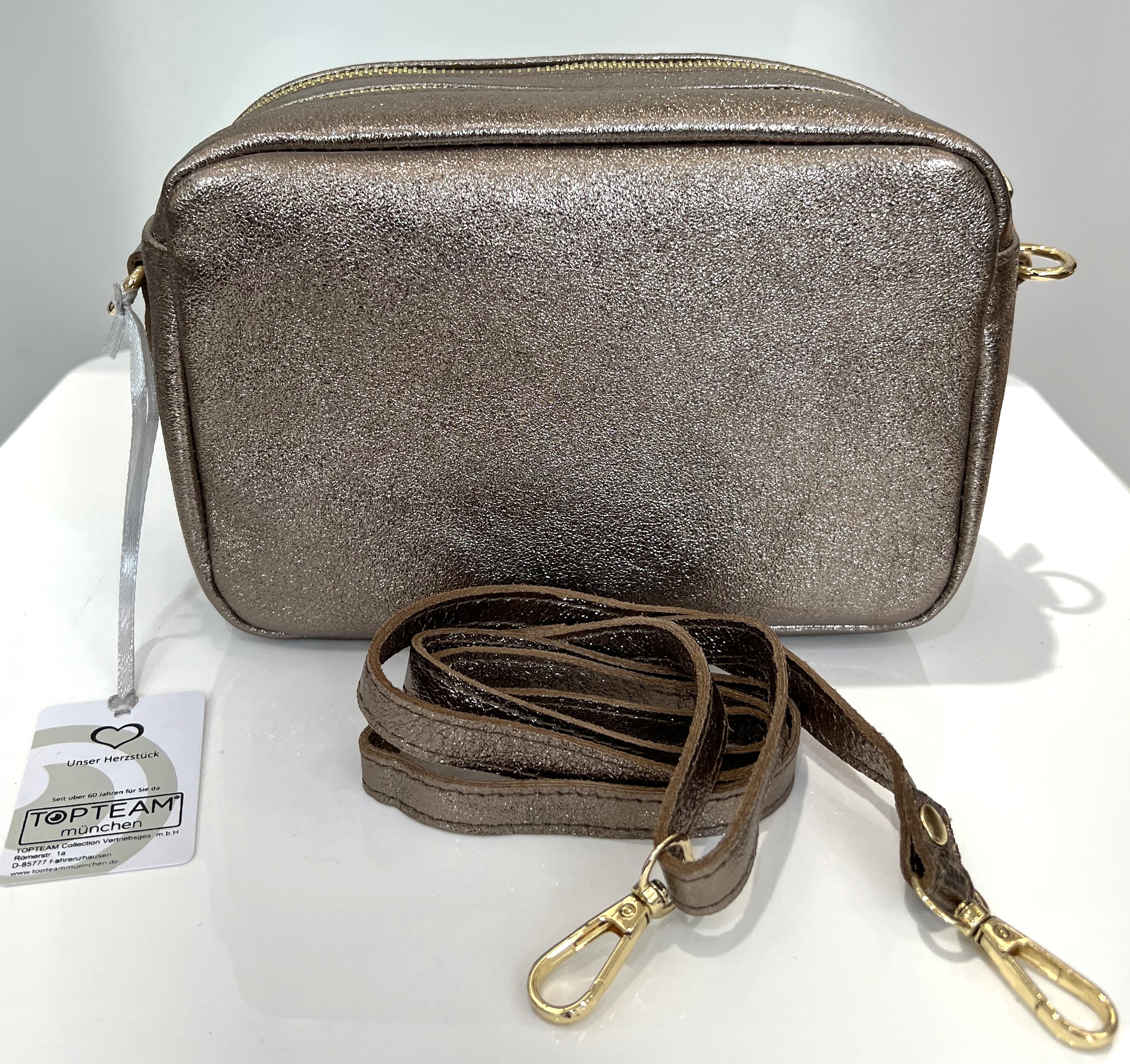 Top Team Handtasche, Glitter rotgold