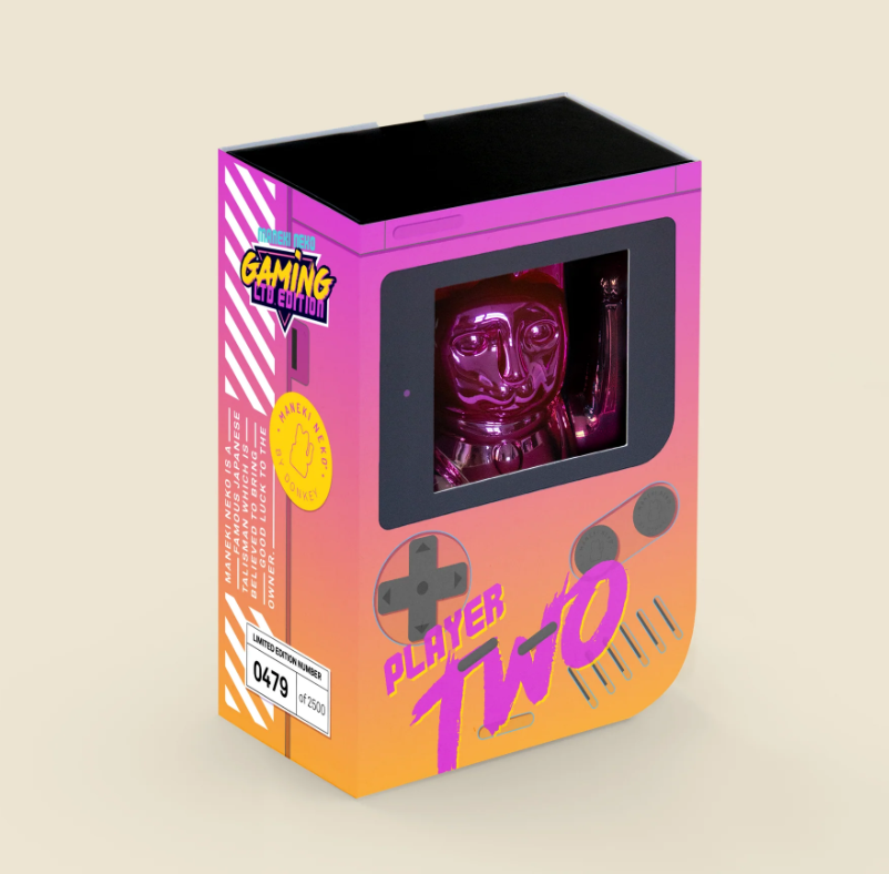 Winkekatze Player Two, shiny pink/yellow