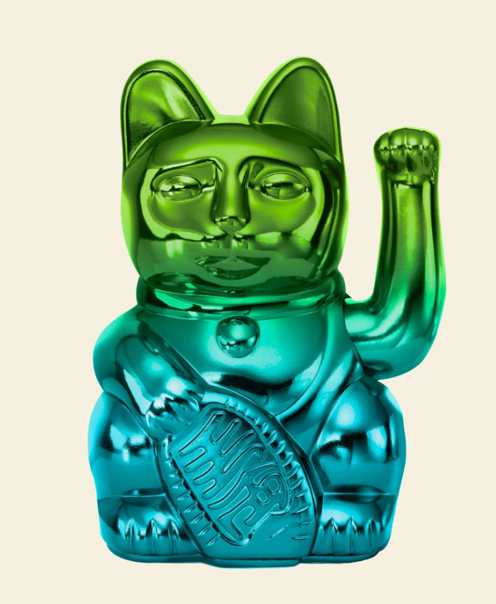 Winkekatze Player Three, Shiny green/blue